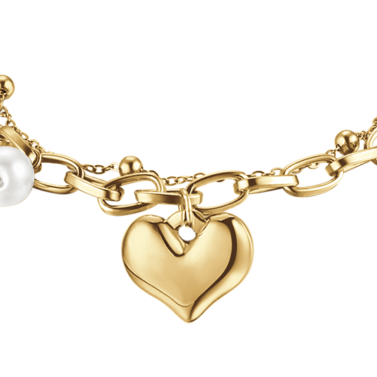 PULSERA DE ACERO PARA MUJER CON CORAZÓN Y PERLAS