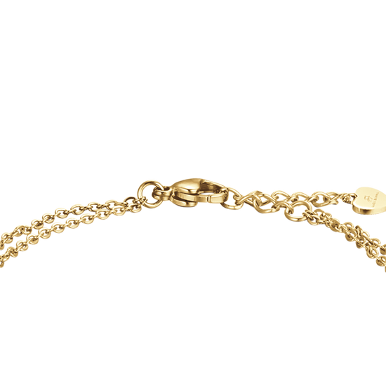 IP PULSERA DE ACERO DORADO PARA MUJER CON TRÉBOL DE CUATRO HOJAS Y CRISTALES