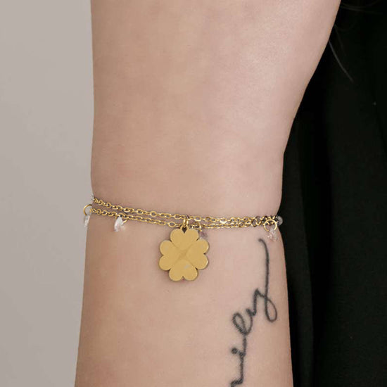 BRACCIALE DONNA IN ACCIAIO IP GOLD CON QUADRIFOGLIO