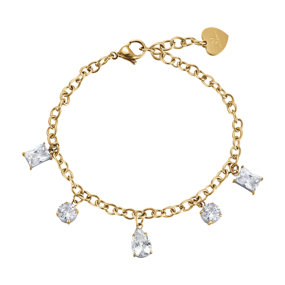 IP PULSERA DE ACERO DORADO PARA MUJER CON CRISTALES BLANCOS