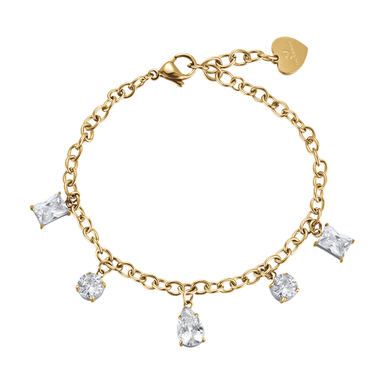 IP PULSERA DE ACERO DORADO PARA MUJER CON CRISTALES BLANCOS