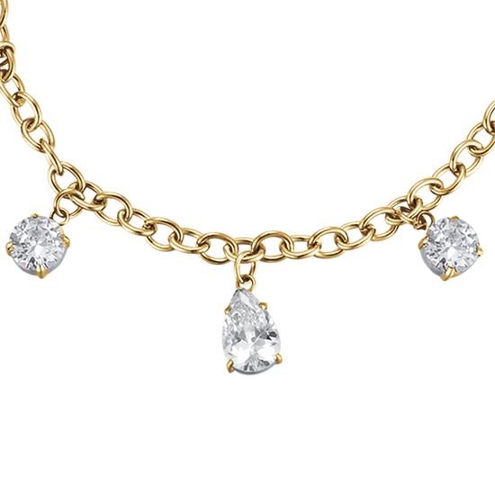 IP PULSERA DE ACERO DORADO PARA MUJER CON CRISTALES BLANCOS