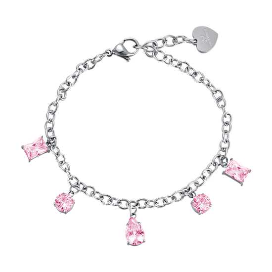 PULSERA DE ACERO PARA MUJER CON CRISTALES ROSAS
