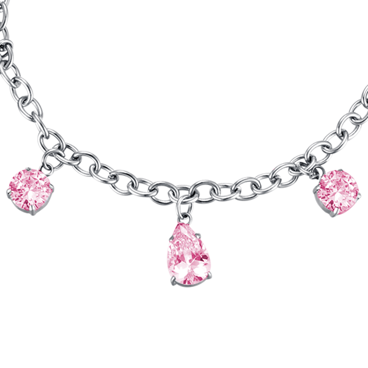 PULSERA DE ACERO PARA MUJER CON CRISTALES ROSAS