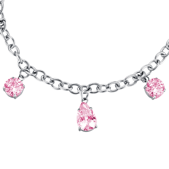 PULSERA DE ACERO PARA MUJER CON CRISTALES ROSAS