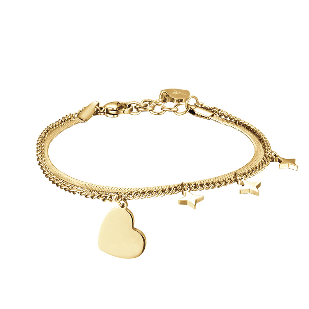 IP PULSERA DE ACERO DORADO PARA MUJER CON CORAZÓN