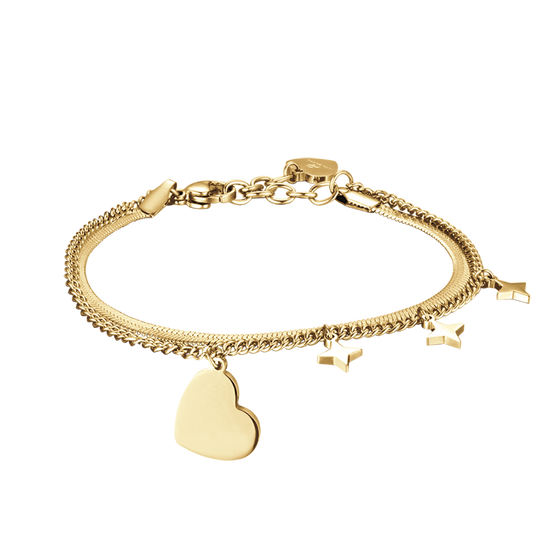 IP PULSERA DE ACERO DORADO PARA MUJER CON CORAZÓN