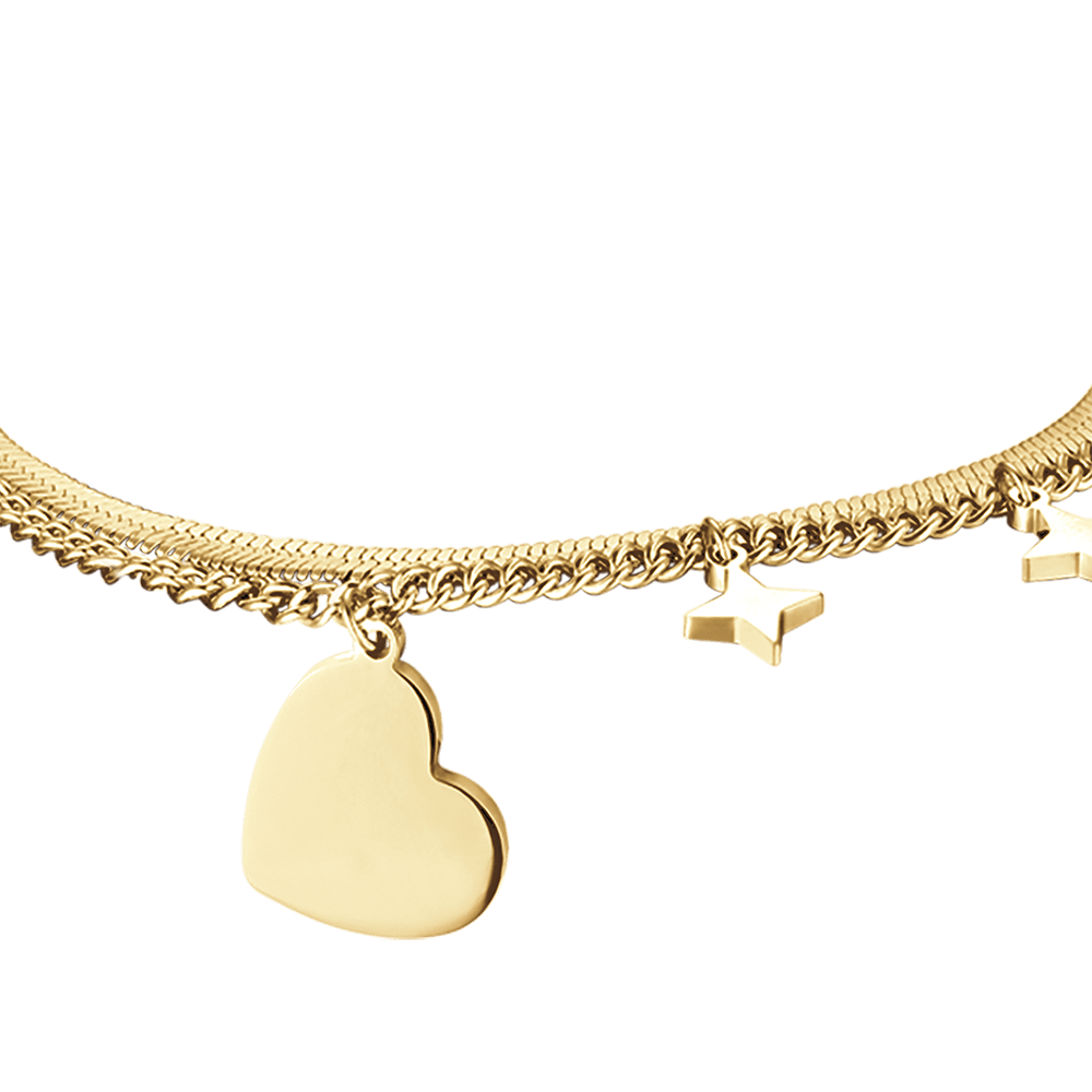 IP PULSERA DE ACERO DORADO PARA MUJER CON CORAZÓN