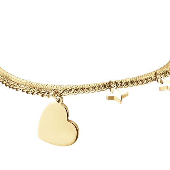 IP PULSERA DE ACERO DORADO PARA MUJER CON CORAZÓN