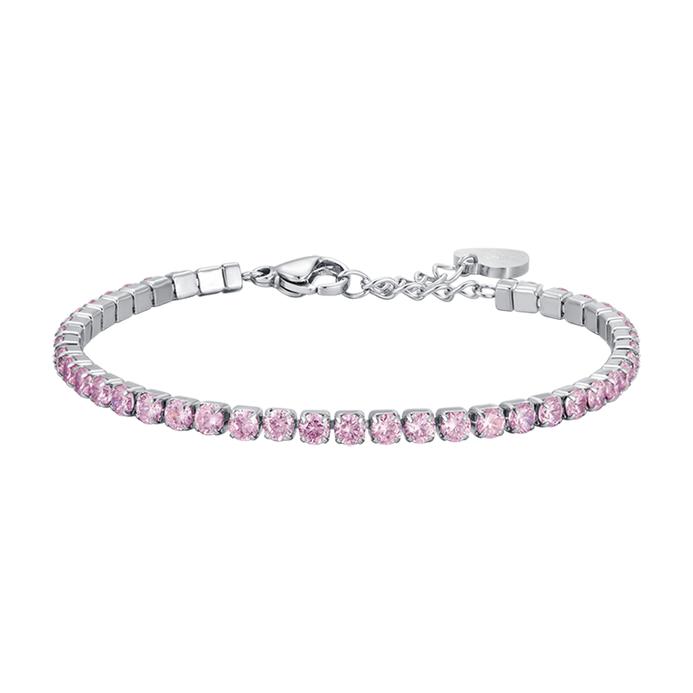 PULSERA DE TENIS DE ACERO PARA MUJER CON CRISTALES ROSAS