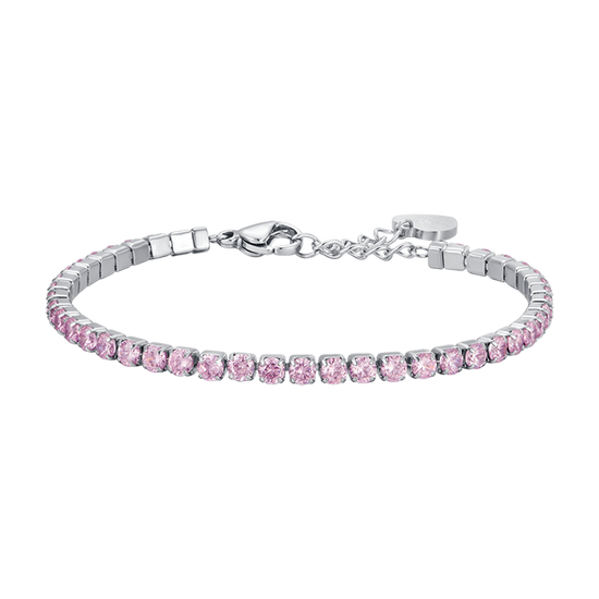 PULSERA DE TENIS DE ACERO PARA MUJER CON CRISTALES ROSAS