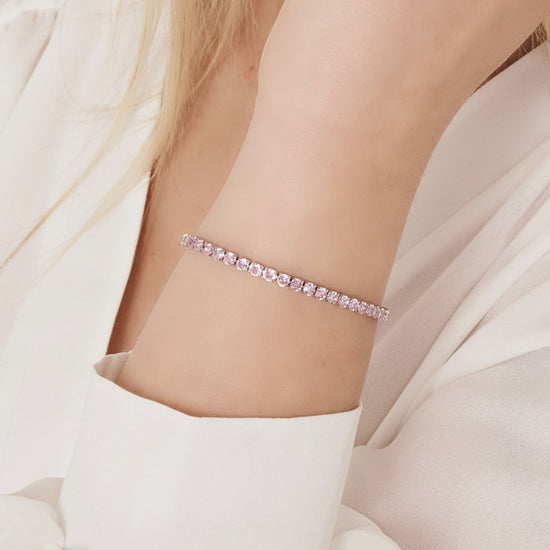 PULSERA DE TENIS DE ACERO PARA MUJER CON CRISTALES ROSAS