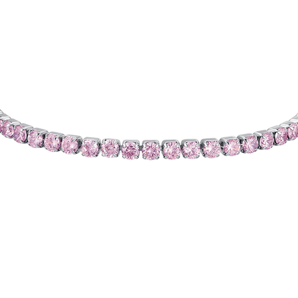 PULSERA DE TENIS DE ACERO PARA MUJER CON CRISTALES ROSAS