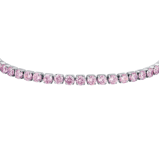 PULSERA DE TENIS DE ACERO PARA MUJER CON CRISTALES ROSAS