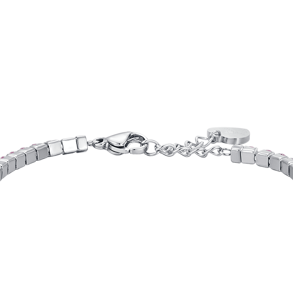 PULSERA DE TENIS DE ACERO PARA MUJER CON CRISTALES ROSAS