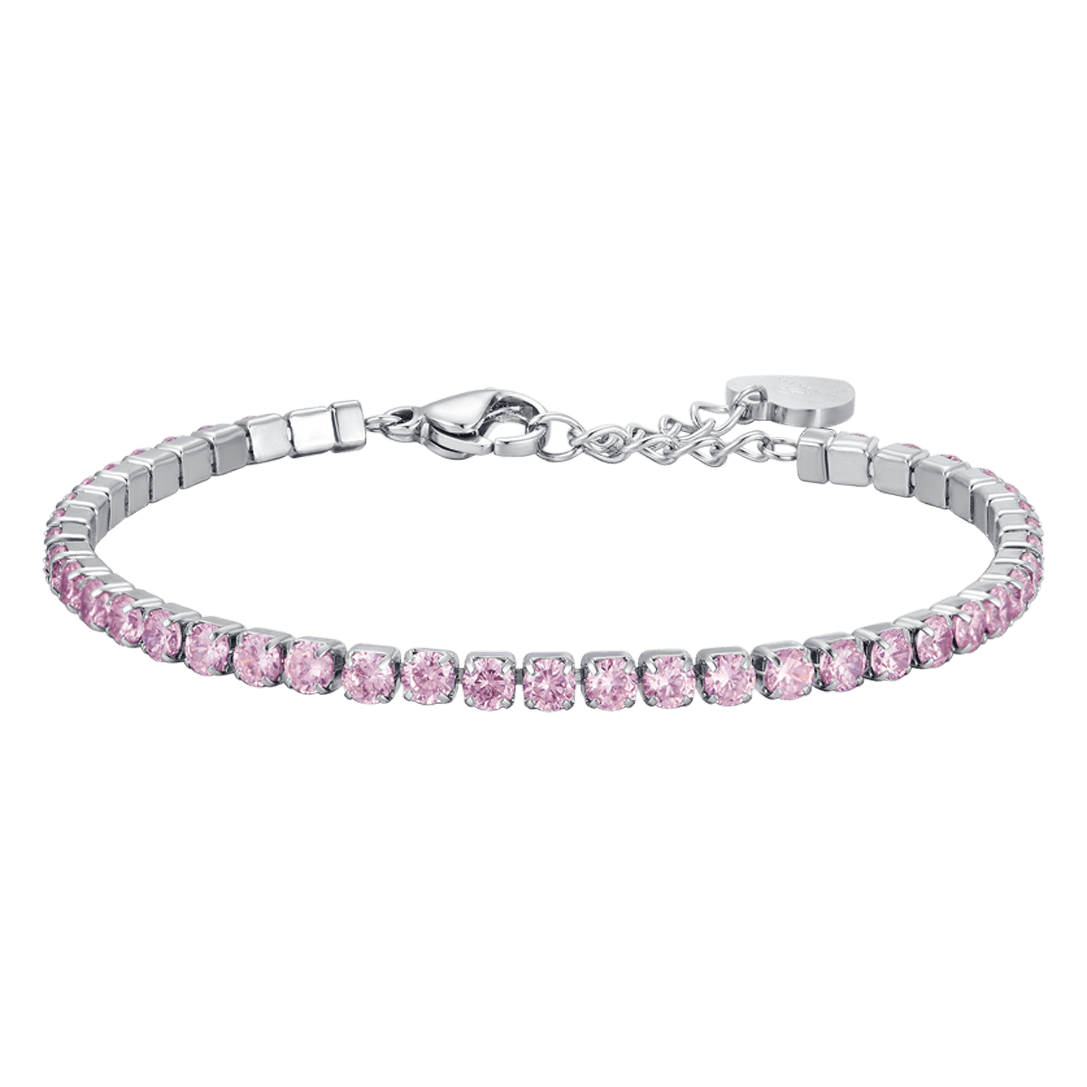 PULSERA DE TENIS DE ACERO PARA MUJER CON CRISTALES ROSAS