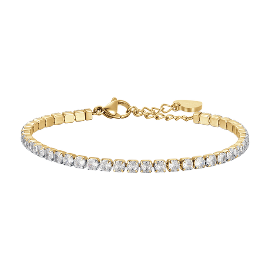 IP BRAZALETE DE ACERO DORADO PARA MUJER CON CRISTALES BLANCOS