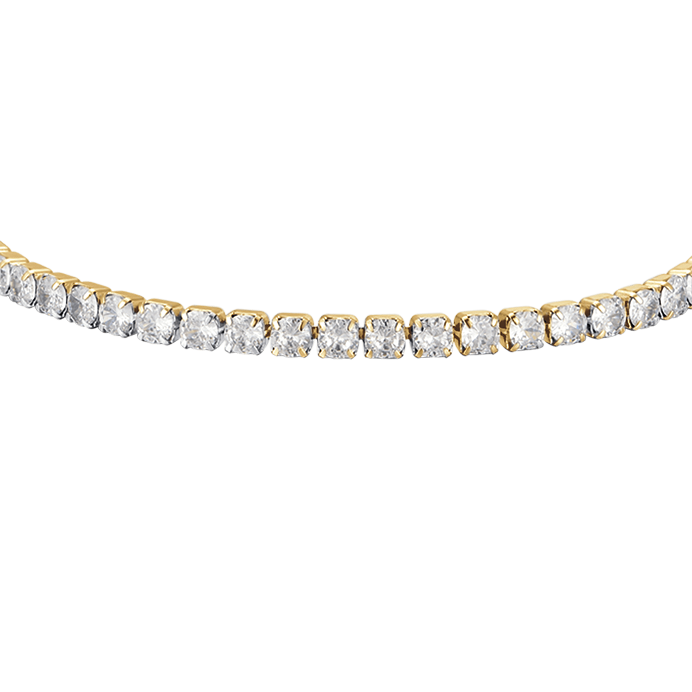 IP BRAZALETE DE ACERO DORADO PARA MUJER CON CRISTALES BLANCOS