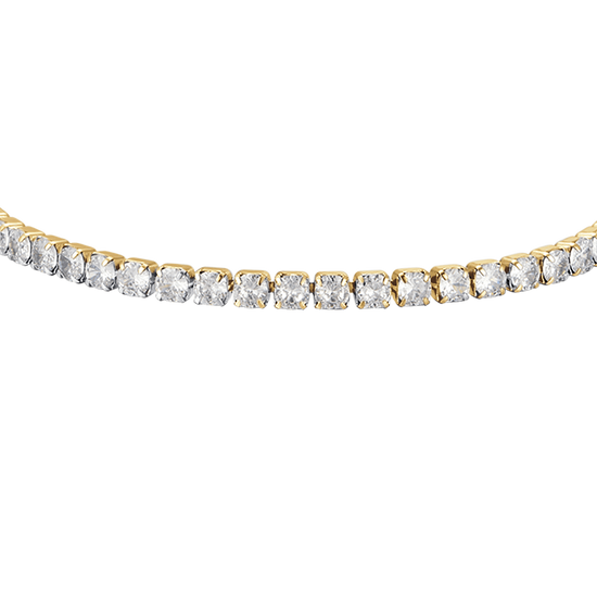 IP BRAZALETE DE ACERO DORADO PARA MUJER CON CRISTALES BLANCOS