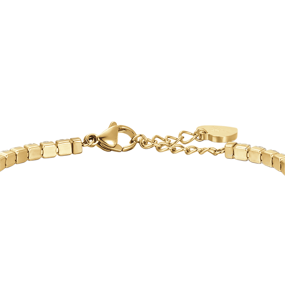 IP BRAZALETE DE ACERO DORADO PARA MUJER CON CRISTALES BLANCOS