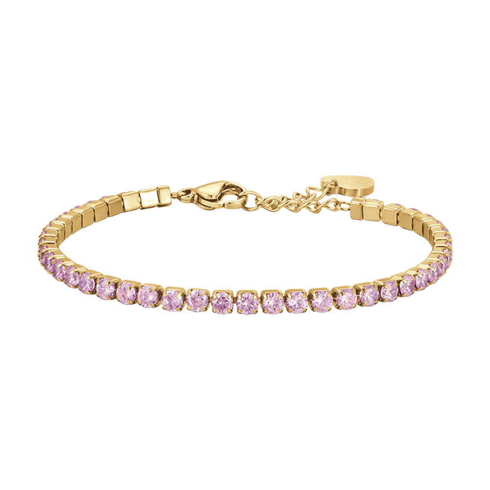 PULSERA DE TENIS PARA MUJER EN ACERO ORO IP CON CRISTALES ROSAS Luca Barra