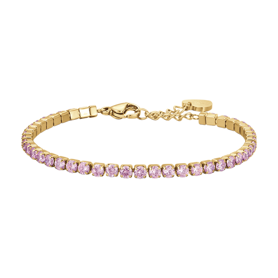 PULSERA DE TENIS PARA MUJER EN ACERO ORO IP CON CRISTALES ROSAS Luca Barra