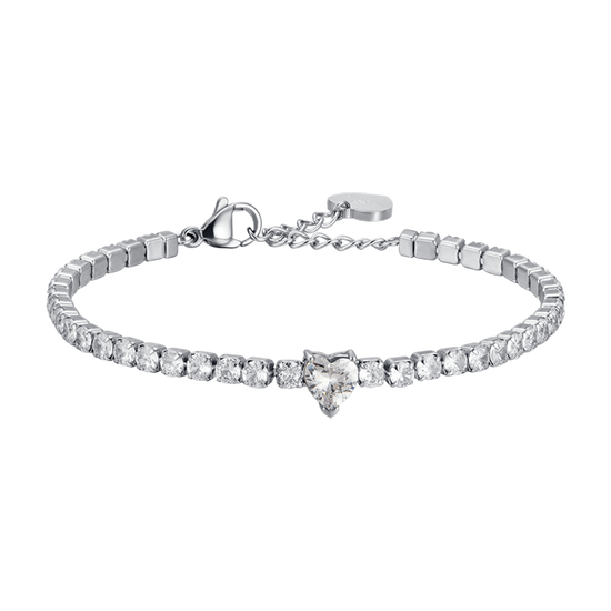 PULSERA DE ACERO PARA MUJER CON CRISTALES BLANCOS Y CORAZÓN DE CRISTAL