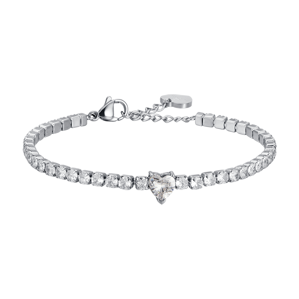 PULSERA DE ACERO PARA MUJER CON CRISTALES BLANCOS Y CORAZÓN DE CRISTAL