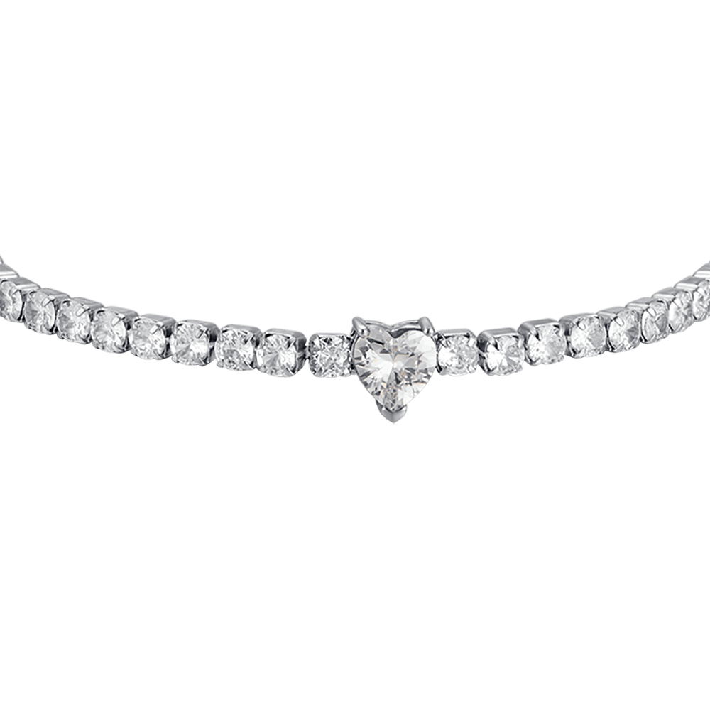 PULSERA DE ACERO PARA MUJER CON CRISTALES BLANCOS Y CORAZÓN DE CRISTAL
