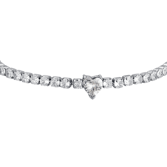 PULSERA DE ACERO PARA MUJER CON CRISTALES BLANCOS Y CORAZÓN DE CRISTAL