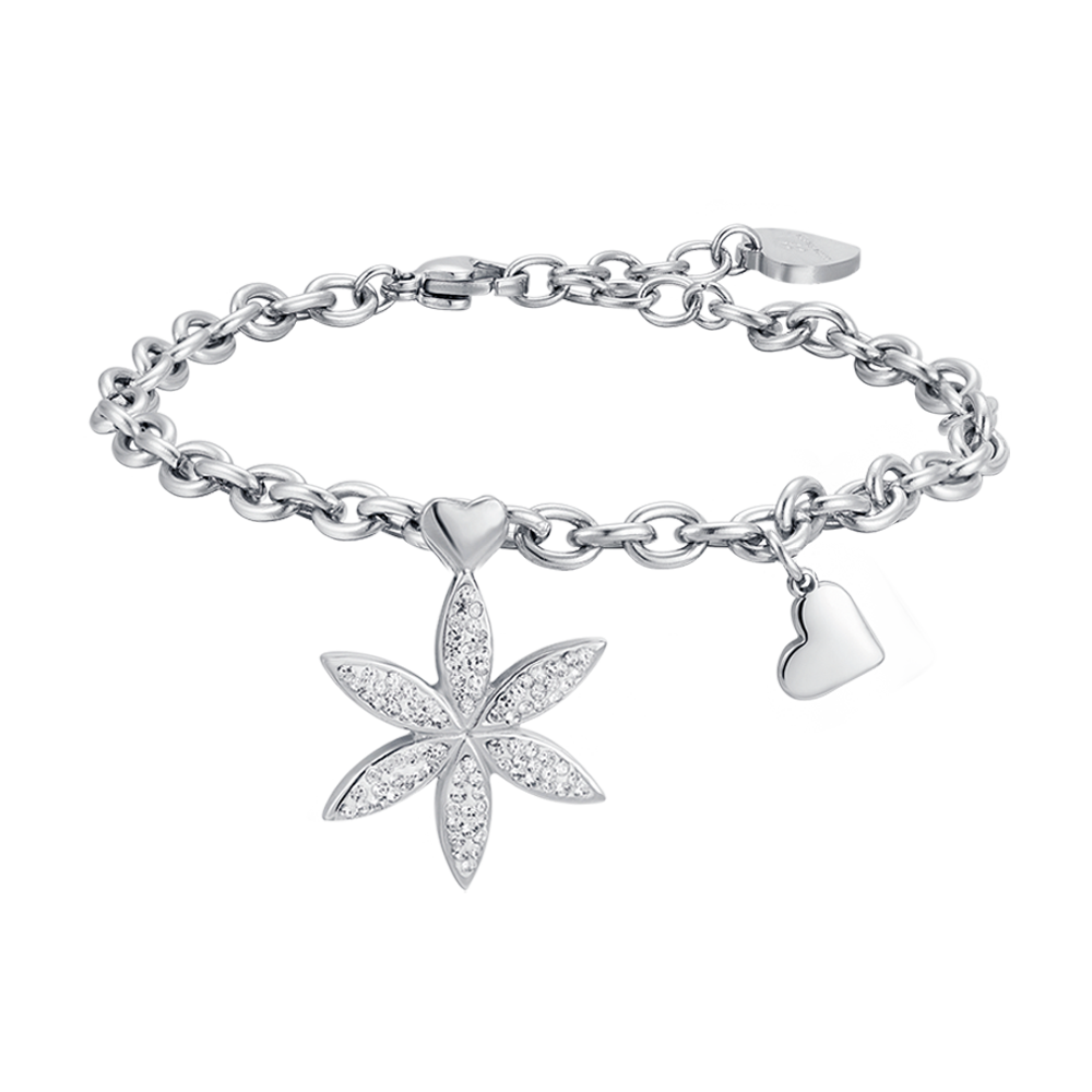 PULSERA DE ACERO PARA MUJER CON FLOR DE LA VIDA CON CRISTALES BLANCOS