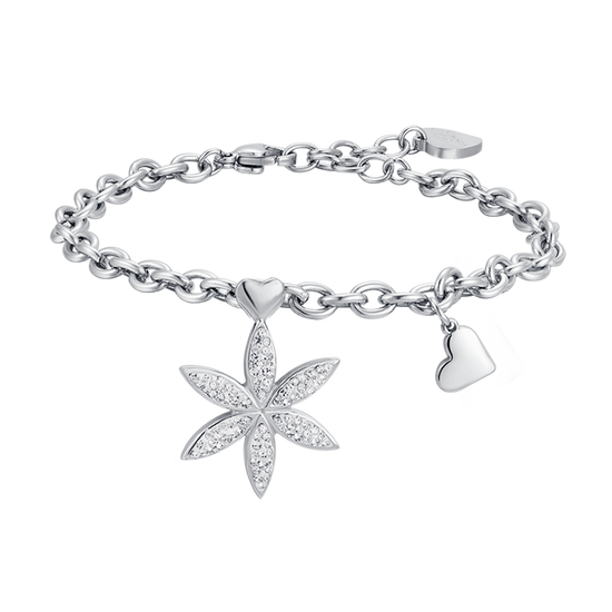 PULSERA DE ACERO PARA MUJER CON FLOR DE LA VIDA CON CRISTALES BLANCOS