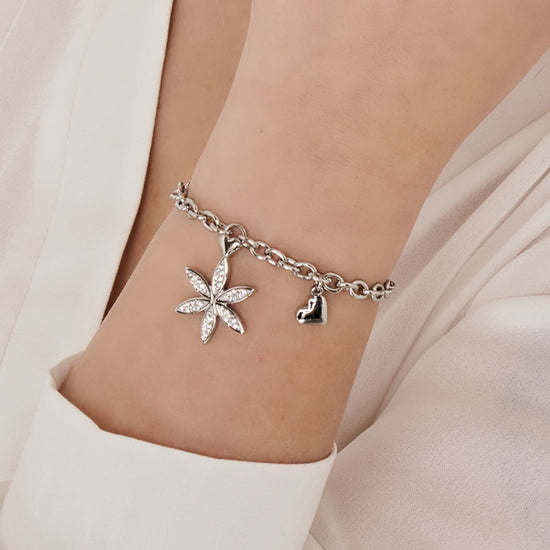 PULSERA DE ACERO PARA MUJER CON FLOR DE LA VIDA CON CRISTALES BLANCOS