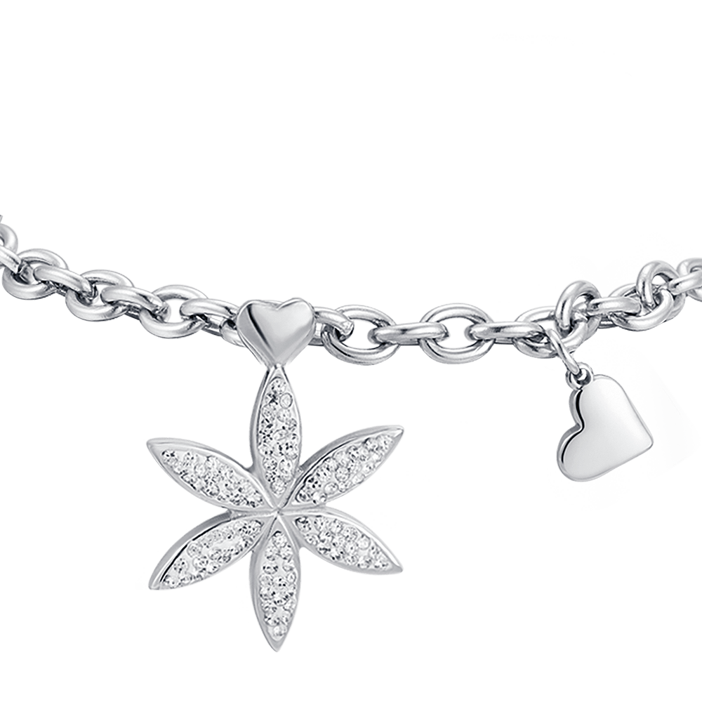 PULSERA DE ACERO PARA MUJER CON FLOR DE LA VIDA CON CRISTALES BLANCOS