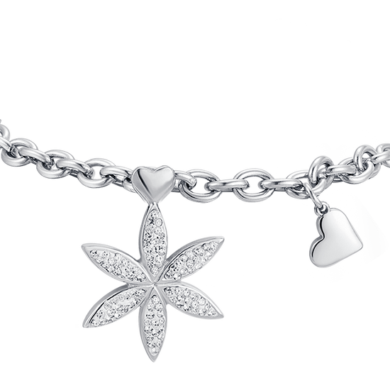 PULSERA DE ACERO PARA MUJER CON FLOR DE LA VIDA CON CRISTALES BLANCOS