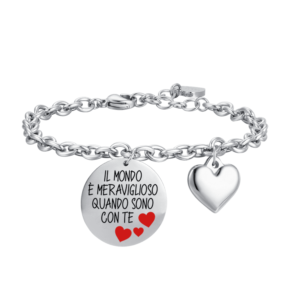 PULSERA DE ACERO PARA MUJER EL MUNDO ES MARAVILLOSO CUANDO ESTOY CONTIGO