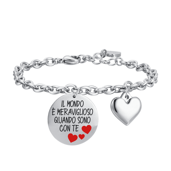 PULSERA DE ACERO PARA MUJER EL MUNDO ES MARAVILLOSO CUANDO ESTOY CONTIGO