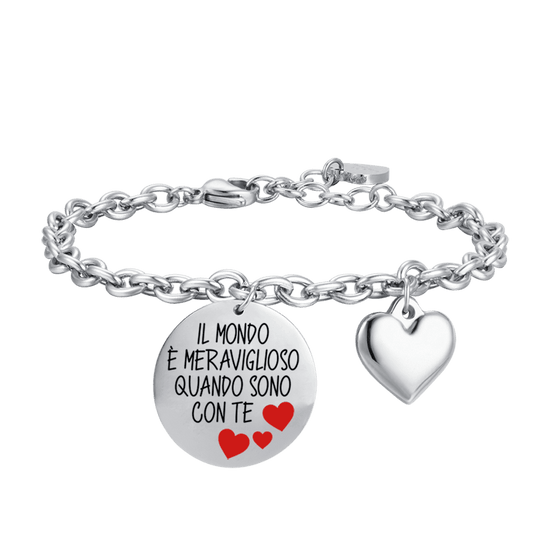 BRACCIALE DONNA IN ACCIAIO IL MONDO E' MERAVIGLIOSO QUANDO SONO CON TE Luca Barra