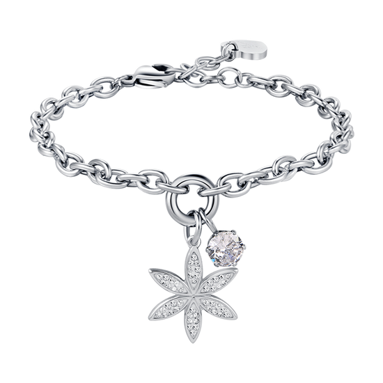 PULSERA DE ACERO PARA MUJER CON FLOR DE LA VIDA CON CRISTALES BLANCOS