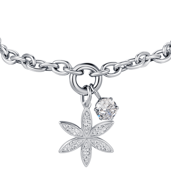 PULSERA DE ACERO PARA MUJER CON FLOR DE LA VIDA CON CRISTALES BLANCOS