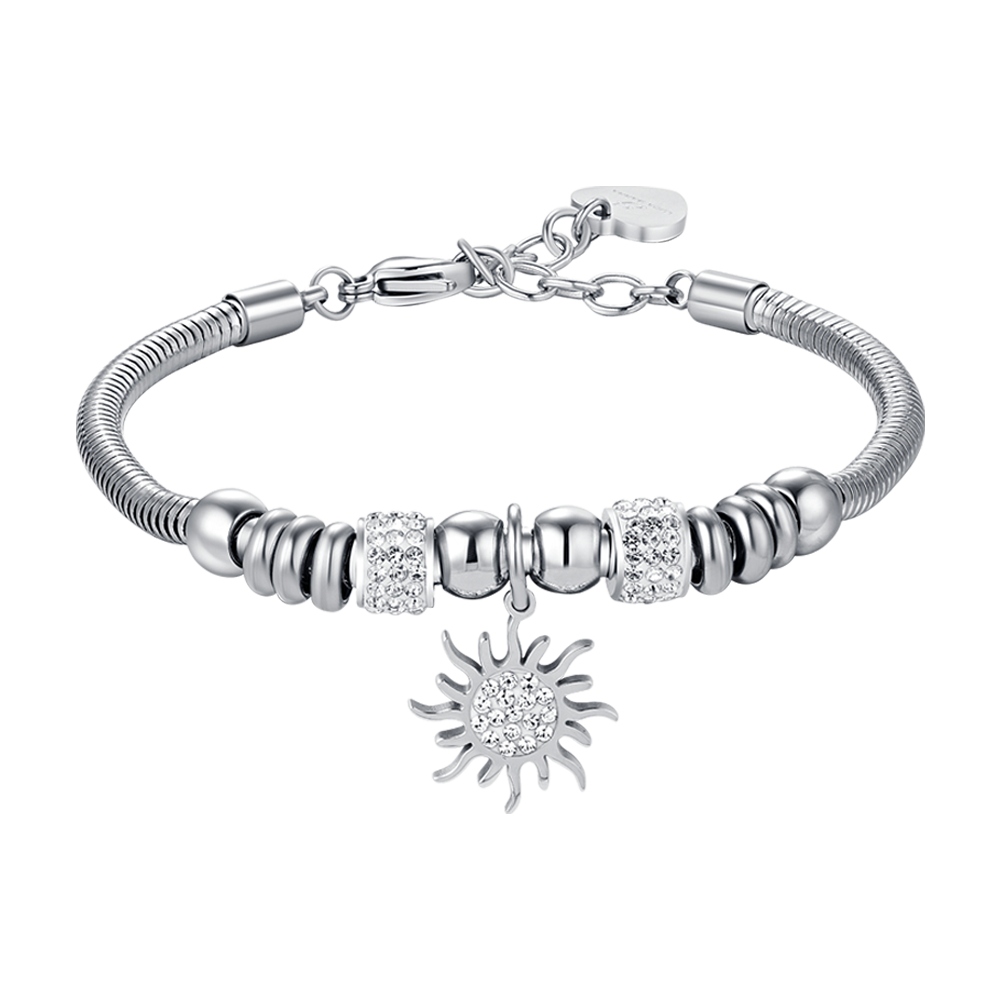 BRAZALETE DE ACERO PARA MUJER CON CRISTALES BLANCOS