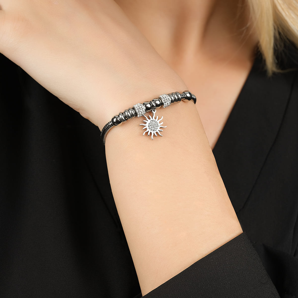 BRAZALETE DE ACERO PARA MUJER CON CRISTALES BLANCOS