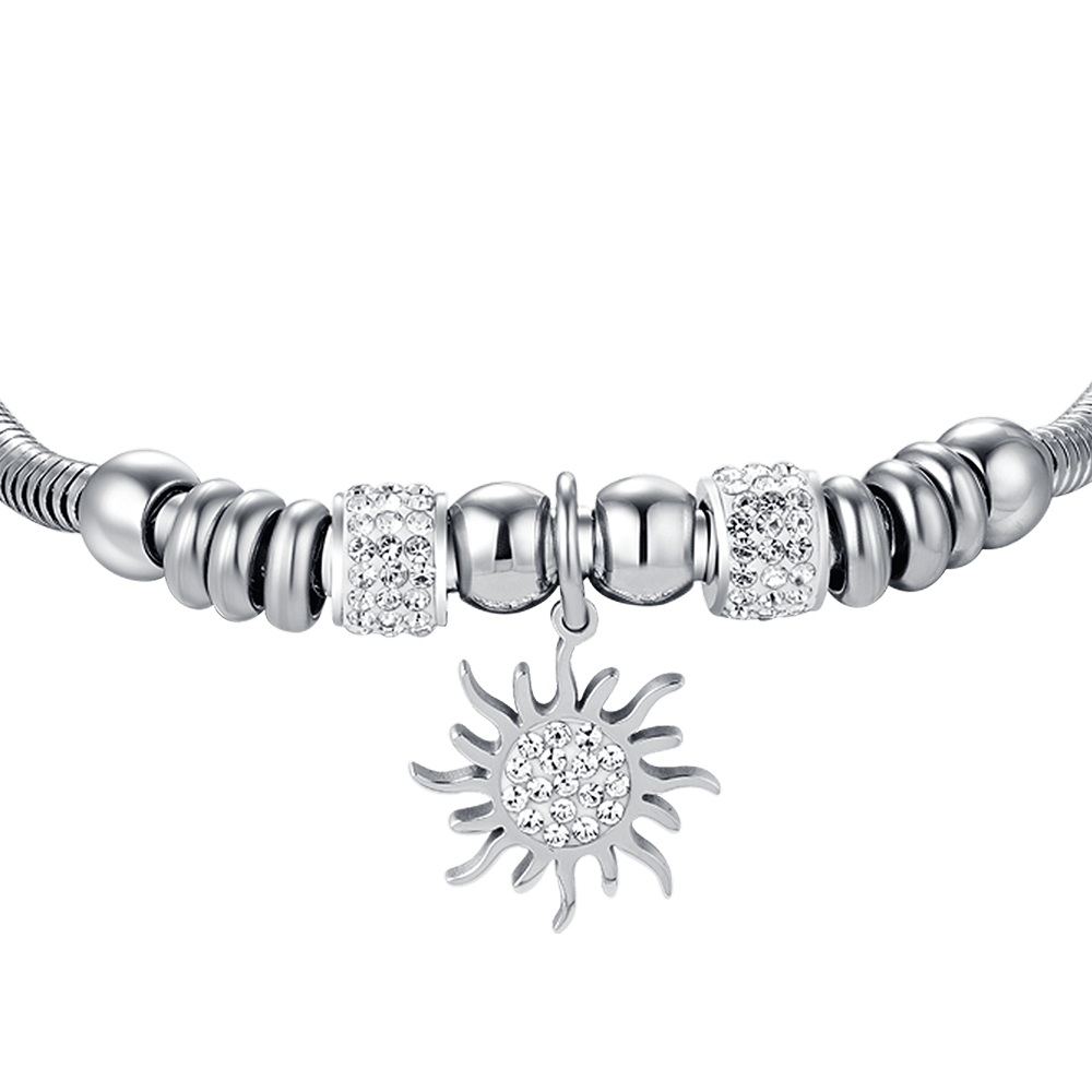 BRAZALETE DE ACERO PARA MUJER CON CRISTALES BLANCOS