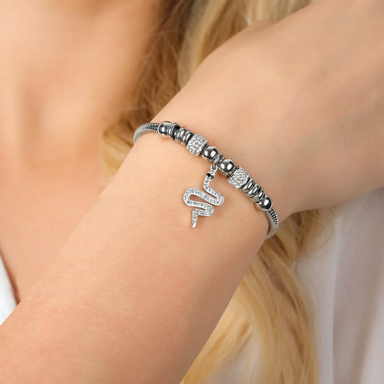 PULSERA DE ACERO DE MUJER CON CRISTALES BLANCOS