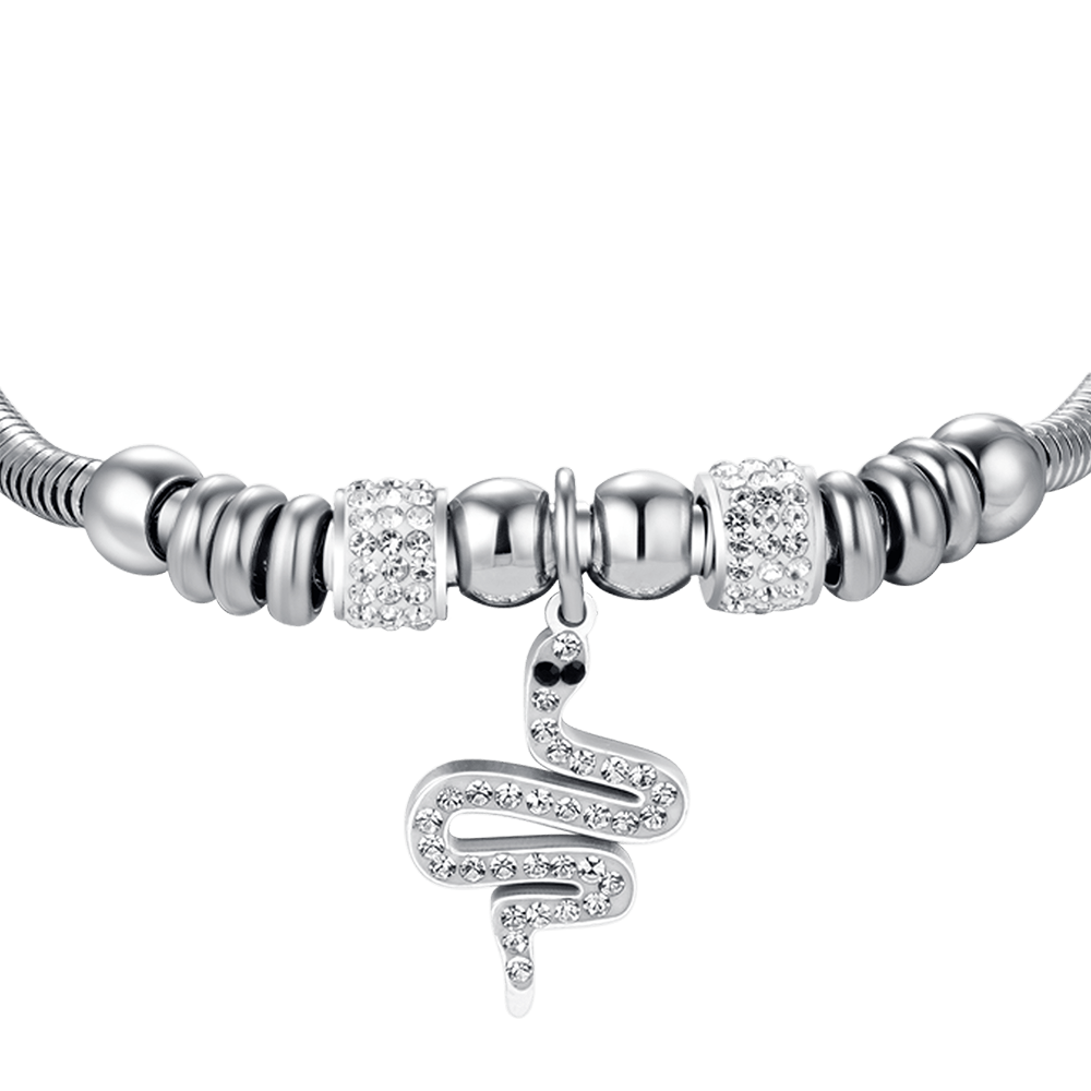 PULSERA DE ACERO DE MUJER CON CRISTALES BLANCOS
