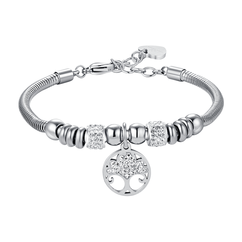 PULSERA DE ACERO ÁRBOL DE LA VIDA PARA MUJER CON CRISTALES BLANCOS
