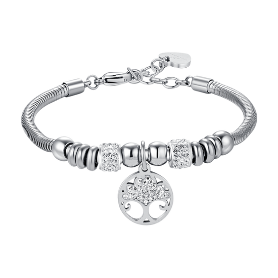 PULSERA DE ACERO ÁRBOL DE LA VIDA PARA MUJER CON CRISTALES BLANCOS