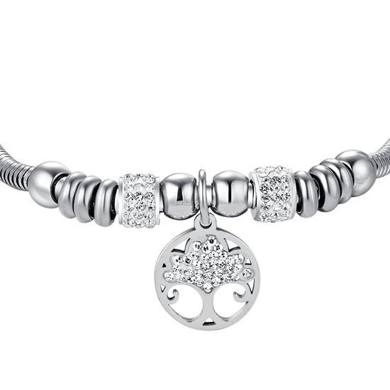PULSERA DE ACERO ÁRBOL DE LA VIDA PARA MUJER CON CRISTALES BLANCOS