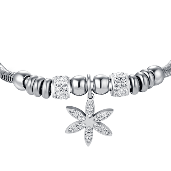 PULSERA DE ACERO PARA MUJER CON FLOR DE LA VIDA CON CRISTALES BLANCOS