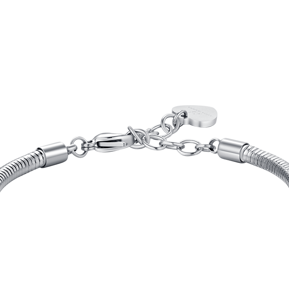 PULSERA DE ACERO DE MUJER CON CORAZÓN Y CRISTALES BLANCOS